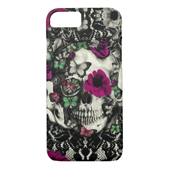 Victorian gothic lace skull with pink accents Case-Mate iPhone case (Back)