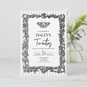 Victorian Gothic Moth RIP Twenties 30th Birthday Invitation