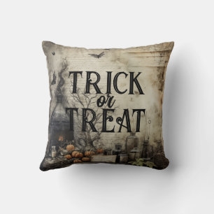 Victorian Gothic October Trick or Treat Halloween Throw Pillow