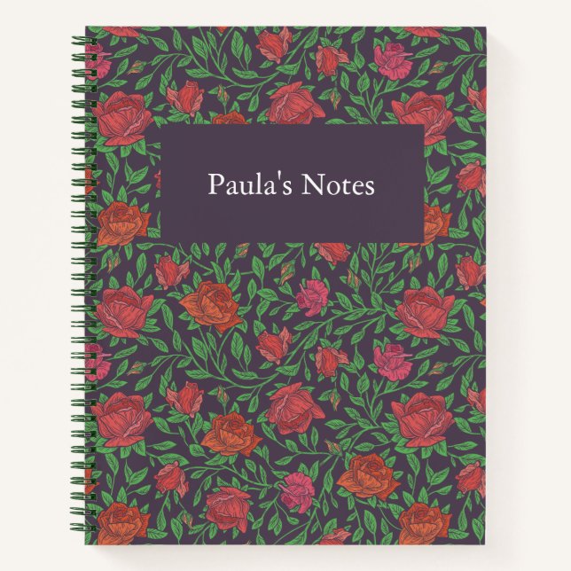 Victorian Gothic Perfect Red & Fuchsia Roses Notebook (Front)