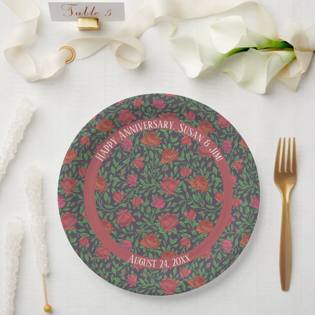Victorian Gothic Perfect Red & Fuchsia Roses Paper Plate (Wedding)