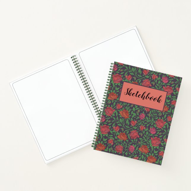Victorian Gothic Perfect Red Fuchsia Roses Sketch Notebook (Inside)