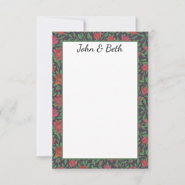 Victorian Gothic Perfect Red & Fuchsia Roses Thank You Card (Front)