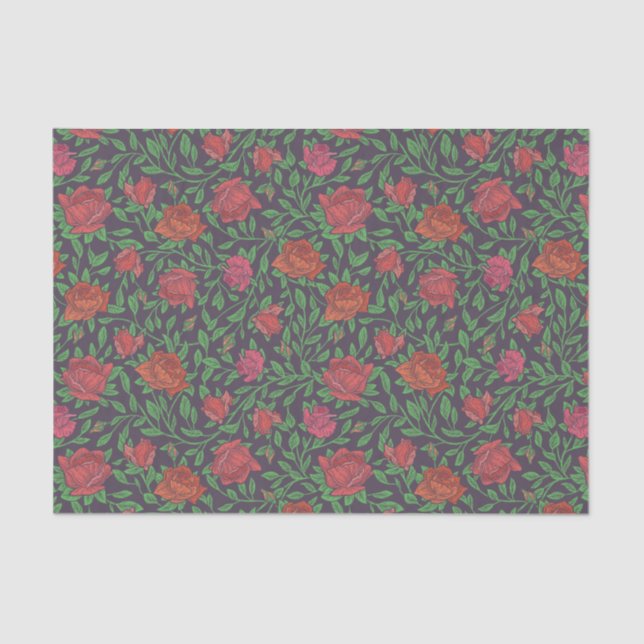 Victorian Gothic Perfect Red & Fuchsia Roses Tissue Paper (Front)