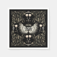 Victorian Gothic Romance Skull Wings & White Roses