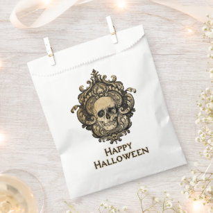 Victorian Gothic Skull Damask Halloween Favour Bag
