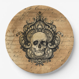 Victorian Gothic Skull Halloween Paper Plate