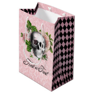 Victorian Gothic Skull with Roses   Trick or Treat Medium Gift Bag