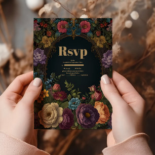 Victorian Gothic Vintage Garden Floral Wedding RSVP Card