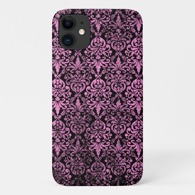 Victorian Grunge Distressed Worn Pink Black Damask Case-Mate iPhone Case (Back)