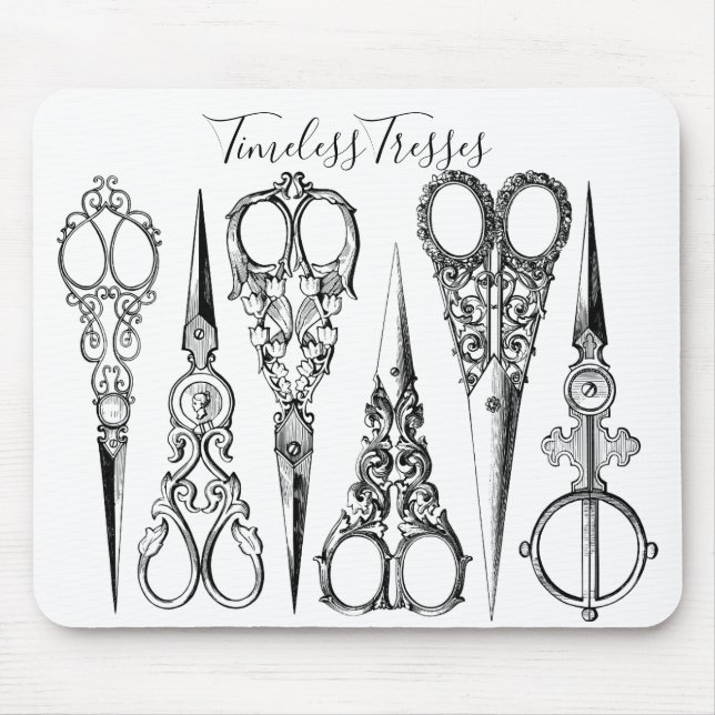 Victorian hairdresser sewing scissors elegant  mouse pad (Front)