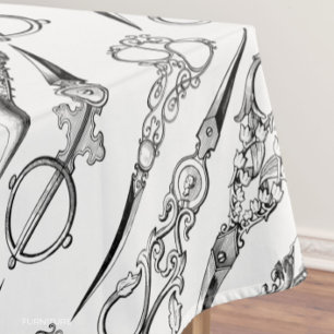 Victorian hairdresser sewing scissors elegant  tablecloth