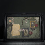 Victorian Halloween Funerary Memorabilia Ephemera Tissue Paper<br><div class="desc">Unique collage of Victorian funerary ephemera and memento mori,  including old clock face,  framed photos,  dried flowers,  parchment,  antique keys,  lilies,  dark roses and ribbons on distressed green background with elegant scrolls and weathered damask. Suitable for Halloween decoupage projects.</div>