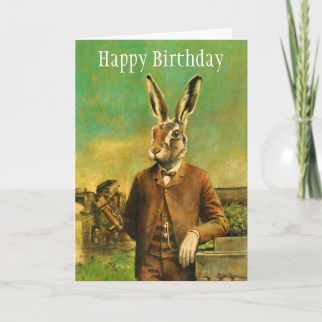 Victorian Hare Birthday Card (Front)
