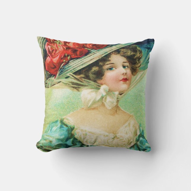 Victorian Hat Lady Throw Pillow (Front)