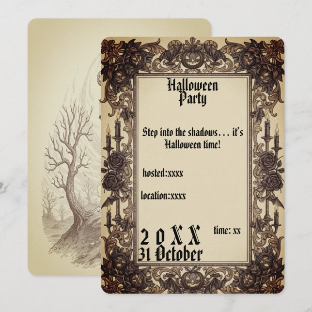 Victorian Headless Horseman Halloween Invitation (Front/Back)