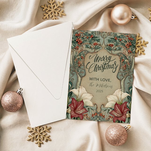 Victorian Holly & Amaryllis Christmas Holiday Card (Creator Uploaded)