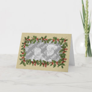Victorian Holly & Berry Photo Frame Christmas Holiday Card