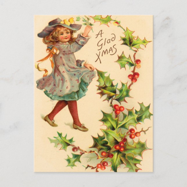 Victorian Holly Holiday, Christmas Postcard (Front)