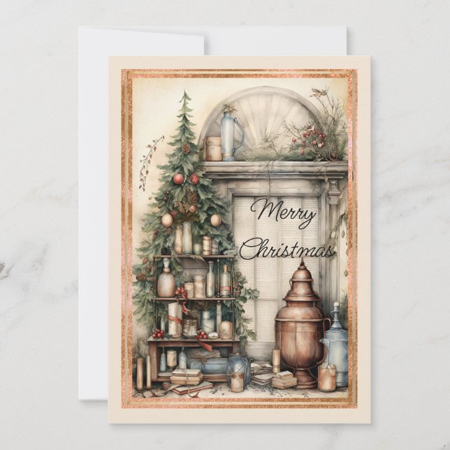 Victorian Home Furnishings Christmas Tree Holiday Card (Front)
