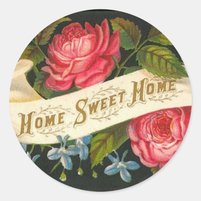 Victorian Home Sweet Home Roses Classic Round Sticker (Front)