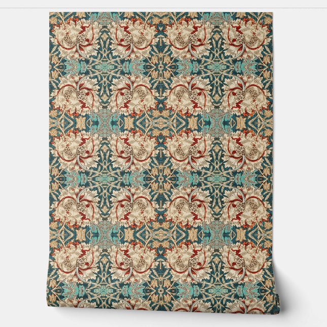 Victorian Honeysuckle Inspired Floral Pattern Wallpaper (Unrolling)