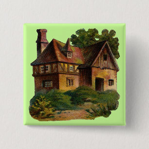 Victorian House 2 Inch Square Button