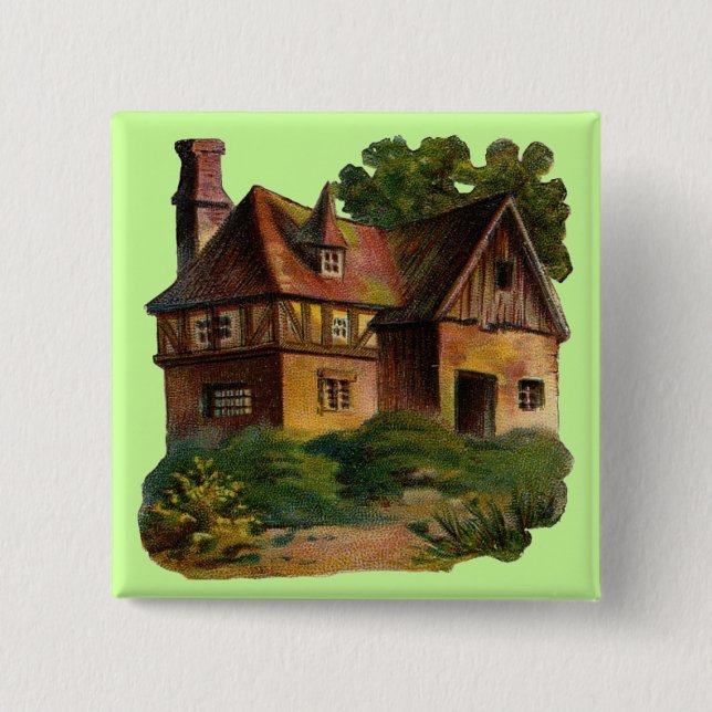 Victorian House 2 Inch Square Button (Front)