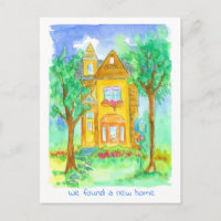Victorian House Cat Watercolor Moving Announcement