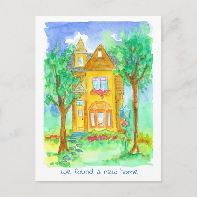 Victorian House Cat Watercolor Moving Announcement Postcard (Front)
