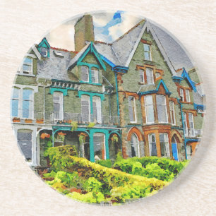 Victorian house in Keswick painted in watercolor Coaster