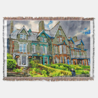 Victorian house in Keswick painted in watercolor Throw Blanket