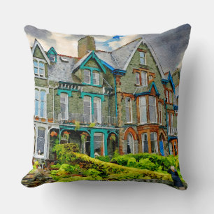 Victorian house in Keswick painted in watercolor Throw Pillow