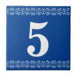 Victorian House Number Tile<br><div class="desc">Victorian House Number Tile - White on blue with a printer's border.  House numbers,  room numbers,  signs.  Can also be changed to letter tiles.</div>