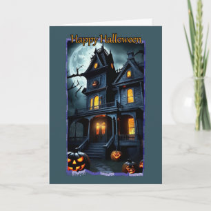Victorian House with Balconies Halloween Card
