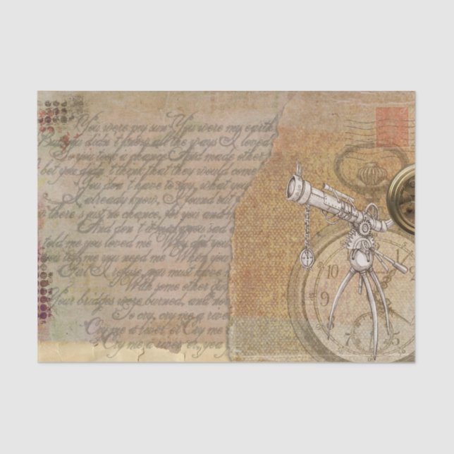 Victorian Inspired Telescope Clock and Script Tissue Paper (Front)