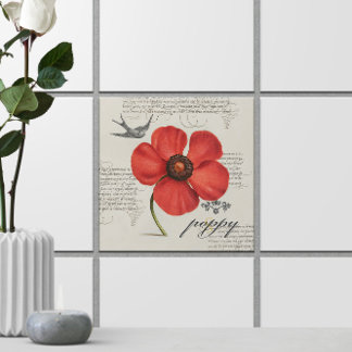 Victorian-Inspired 🌸 Vintage Red Poppy Tile