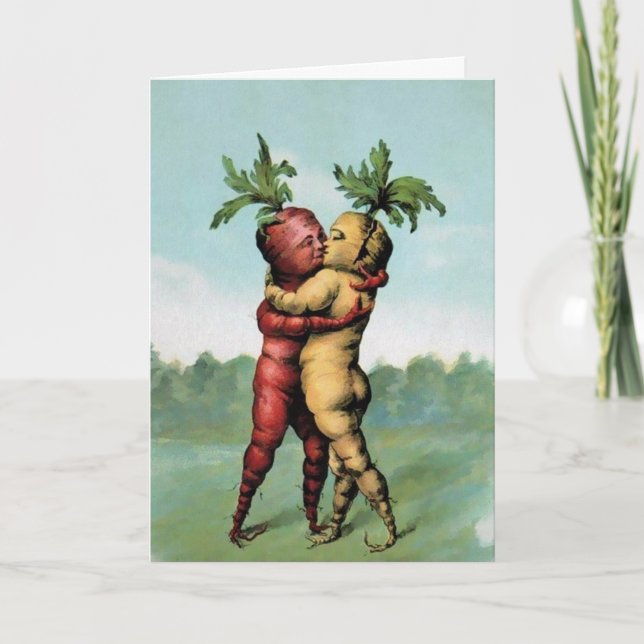 Victorian Kissing Carrots Valentine's Day Card (Front)