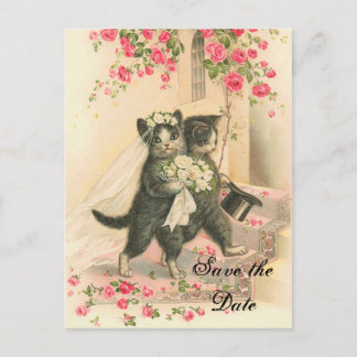 Victorian Kitten Wedding Save the Date Announcement Postcard