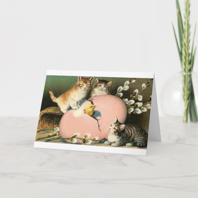 Victorian Kittens And Hatching Chick Easter Card (Front)