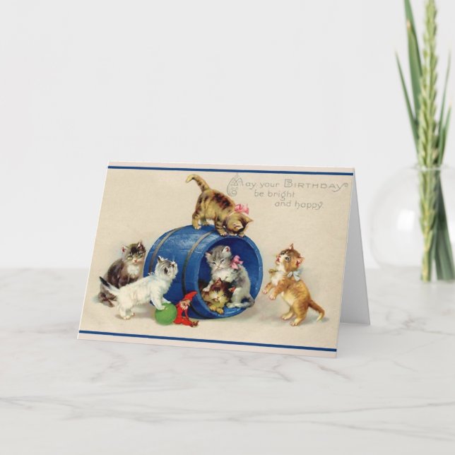 Victorian Kittens Birthday Greeting Card (Front)