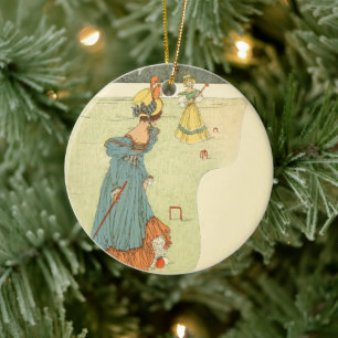 Victorian Ladies Croquet Vintage Garden Party Ceramic Ornament