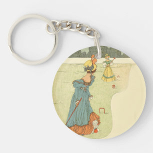Victorian Ladies Croquet Vintage Garden Party Keychain