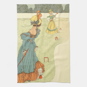 Victorian Ladies Croquet Vintage Garden Party Kitchen Towel