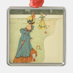 Victorian Ladies Croquet Vintage Garden Party Metal Ornament