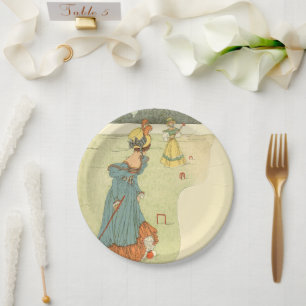 Victorian Ladies Croquet Vintage Garden Party Paper Plate