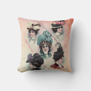 Victorian Ladies Hats Fashion Show Throw Pillow
