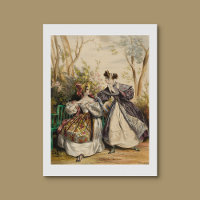 Victorian Ladies in Garden Conversation - Vintage 