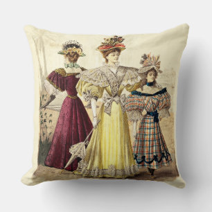 Victorian Ladies Vintage Design Throw Pillow