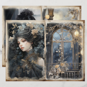 Victorian Lady Balcony Blue Junk Journal Page